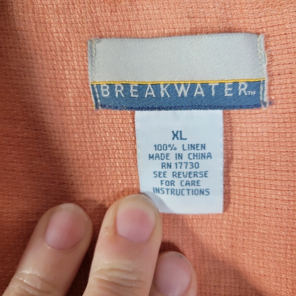 Mens Breakwater 100% Linen Button Front Shirt Size XL Light Orange - Picture 5 of 8